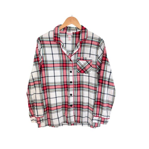 Wondershop Target Pajama Shirt Women Small Flannel Plaid White Tartan Sleepwear - Picture 2 of 13